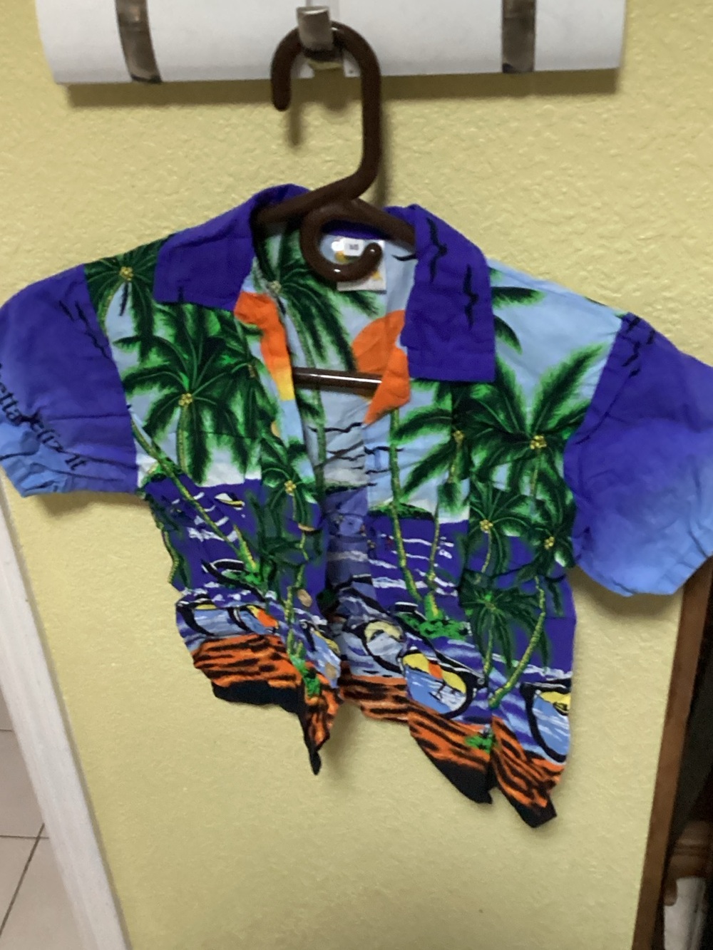 Kids Palm-Print Button-Down Shirt in Purple, Green & Orange